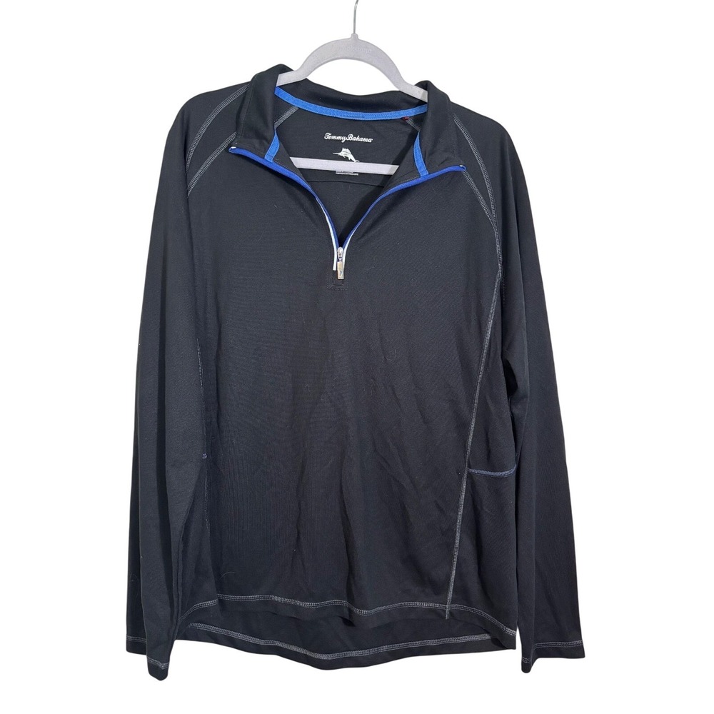 Tommy Bahama Goal Keeper 1/4 Zip Black Long Sleeve Top with Blue accents Size L